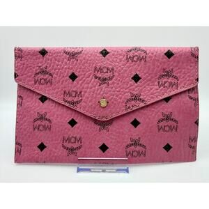 NEW MCM Visetos Envelope Clutch Pink Pouch Bag Wallet Authentic Guaranteed | COA